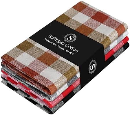 Multi Check Tea Towels 4 Pack Combo, Dish Towels by SoftopiaCotton