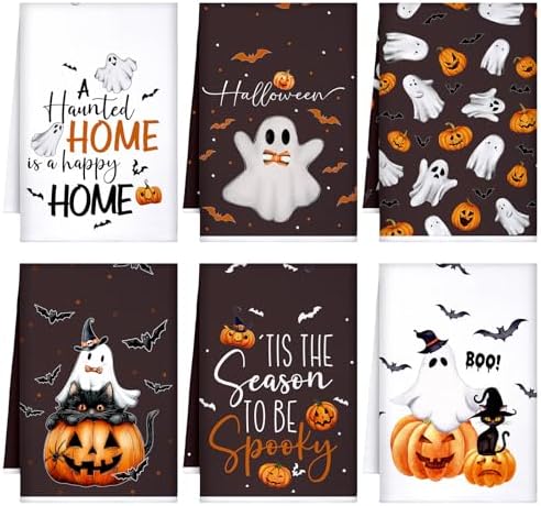 Bencailor 6 Pcs Halloween Kitchen Towels, Spooky Ghost Pumpkin Dish Towel by Bencailor
