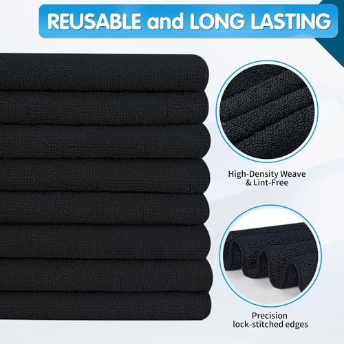 FIXSMITH Black Microfiber Cleaning Cloth -Pack of 8, Highly Absorbent Cleaning - Image 5