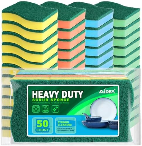 AIDEA Sponges Kitchen, 50 PK Heavy Duty Dish Sponge Kitchen, Scrub Sponges by AIDEAHOME