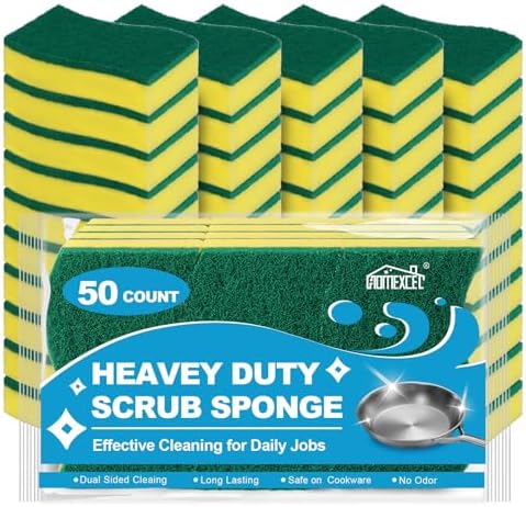 HOMEXCEL 50PK Sponges Kitchen, Heavy Duty Dish Scrubber Sponge by HOMEXCEL