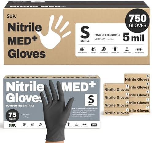 SUP Med Plus™ Nitrile Gloves, 5 Mil Powder-Free Disposable Black 75 | 750Ct by SUP