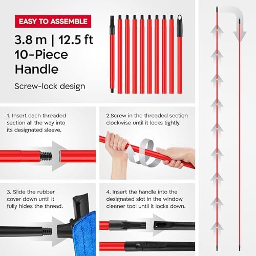 Tyroler Window Squeegee with Extension Pole 1-12.5ft | Window Cleaner Tool - Image 7