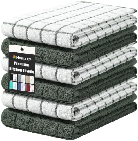 Homaxy Large Premium Cotton Kitchen Towels 16"x 28", 6 Pack, Dark Green by Homaxy
