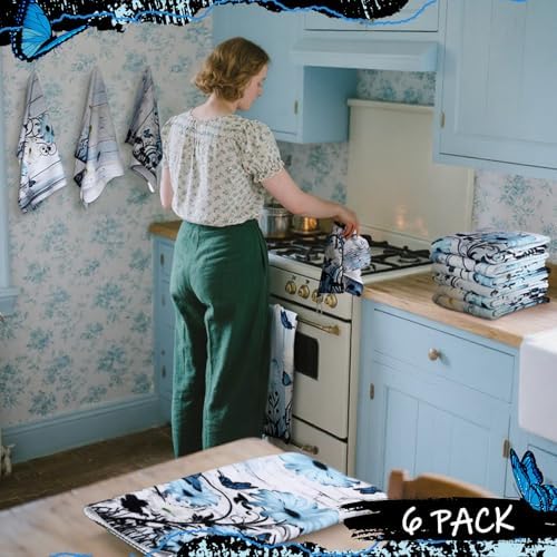 Breling Set of 6 Teal Daisy Kitchen Dish Towels Vintage 14x21 Inch - Image 3