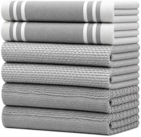 Premium Kitchen Towels 6 Pack 100% Cotton 20"x28" Dish Towels by BumbleTowels