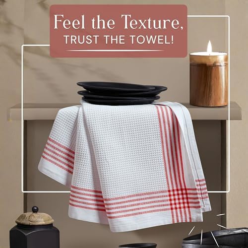 Waffle White & Multi Colors Kitchen Towels Set of 4, 100% Cotton, 16x26 inches - Image 3