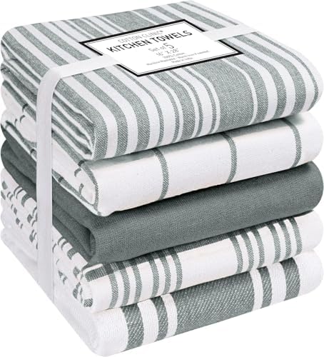 Cotton Clinic Assorted Kitchen Towels 5 Pack – Soft Absorbent Quick Drying by CottonClinic