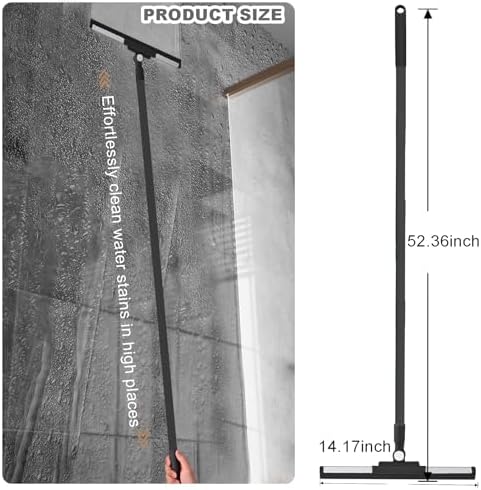 Floor Squeegee - 52 Inch Adjustable Long Handle 14.2 Inch Rubber Blade 180° - Image 3