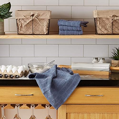 DII Basic Terry Collection Windowpane Dishtowel Set, Stonewash Solid, 4 Piece - Image 5
