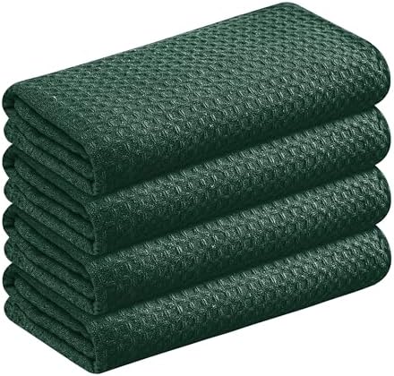 Forest Green Kitchen Towels – Waffle Weave, 100% Cotton, Soft & Absorbent by SoftopiaCotton