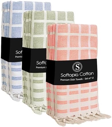 Matrix Dobby Kitchen Towels Set of 12, 100% Cotton, Combo Pack, Absorbent Tea by SoftopiaCotton