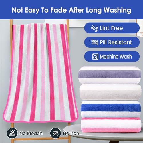 JML Microfiber Bath Towels Set of 4, Cabana Stripe Pink - Image 6
