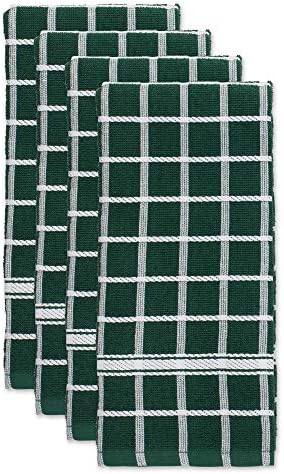 DII Basic Terry Collection Windowpane Dishtowel Set, Dark Green Check, 4 Piece by DII