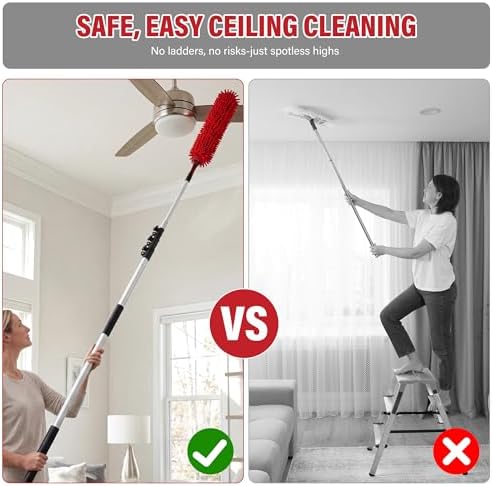 4 FT Duster with Extension Pole, 8 FT High Reach Ceiling Fan Cleaner Duster - Image 7
