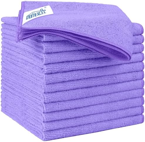 HOMEXCEL Purple Microfiber Cleaning Cloth 12 Pack 12.5 x 12.5 Inch Microfiber by HOMEXCEL