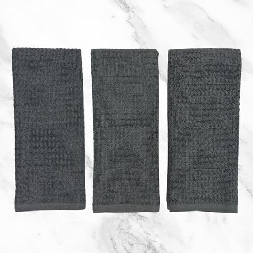 Waffle Grey Kitchen Dish Towels 100% Cotton Cloth Soft Cleaning Drying - Image 4
