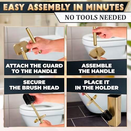 Gold Toilet Brush and Holder Set, Detachable Long Handle - Image 6