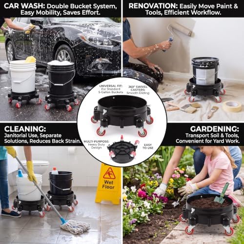 1 Pc 5 Gallon Bucket Dolly 11 Inch 1 Black Set - Image 7