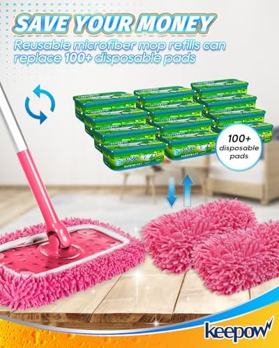 KEEPOW 4Pcs Pink Chenille Reusable Mop Pads Compatible - Image 3
