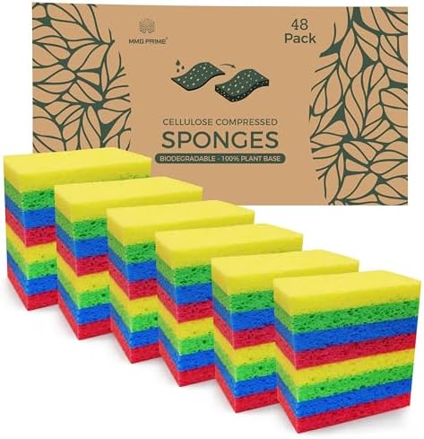 Cellulose Sponges – 48-Pack Multicolored Compressed Natural by MMGPrime
