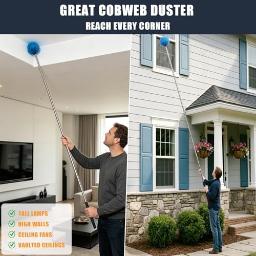 9FT Cobweb Duster with Extension Pole, Stiff Bristles & Adjustable Handle – - Image 4