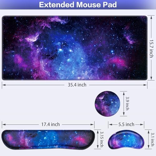 Mouse Pad Galaxy with Wrist Rest, 4-in-1 Large Mousepad Keyboard - Image 6