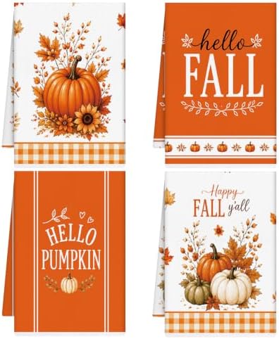 Fall Pumpkin Kitchen Towels 4 PCS by VISSTREE