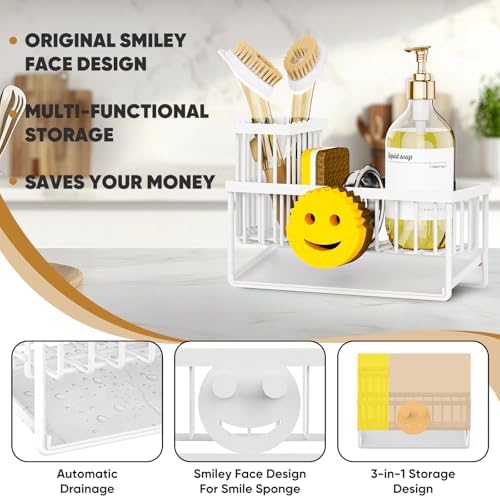 Sponge Holder for Kitchen Sink, Smiley Face Sink Caddy - Image 3