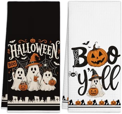Ghost Pumpkin Halloween Kitchen Towels Set of 2 by Unknown