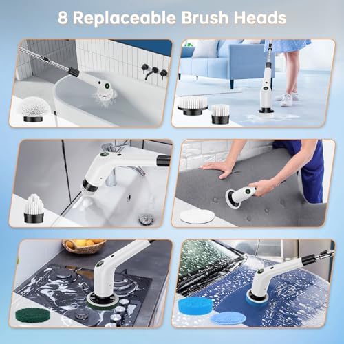 PUFTEM Electric Spin Scrubber, Cordless Shower Scrubber, Adjustable Handle - Image 6