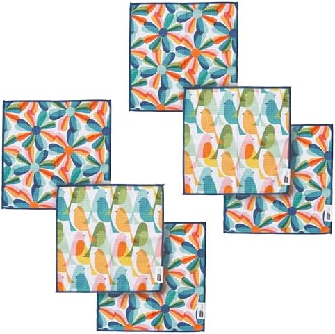 Ritz 6-Piece Flowers & Birds Microfiber Dish Cloth Set – Mid-Century Modern by RITZ
