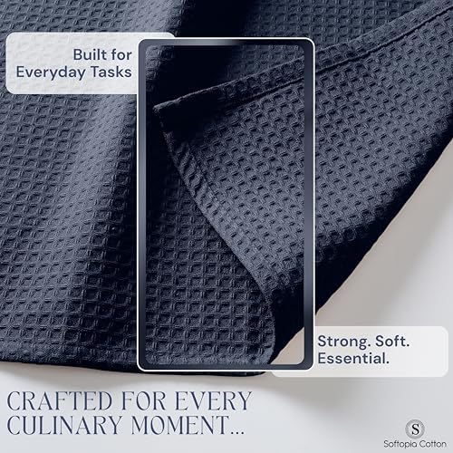 Navy Waffle Kitchen Dish Towels, 100% Cotton, Quick Dry, Super Absorbent - Image 6