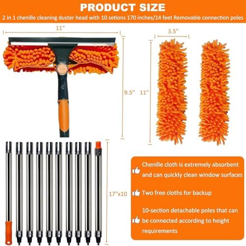 Tonmp 20+ Feet Reach 2 in 1 Window Washing Squeegee & Duster - Image 2