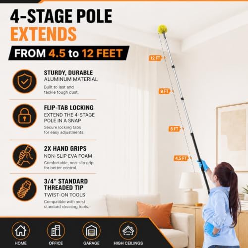 4-12Ft Cobweb Duster with 4-Stage Extension Pole - Image 2
