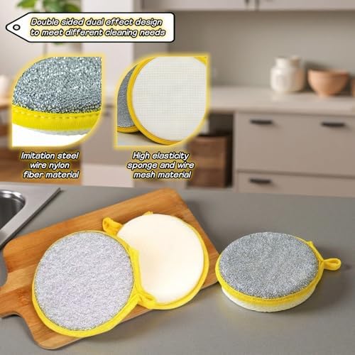 Double Sided Kitchen Sponges for Dishes, Round Scrubbing Pads - Image 5