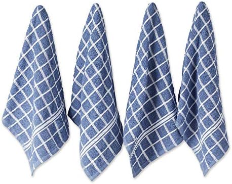 DII Basic Terry Collection Windowpane Dishtowel Set, Stonewash Blue Check by DII