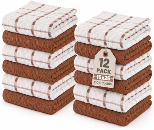 GOLD TEXTILES Kitchen Towels 12 Pack, Waffle Weave Cotton by GOLDTEXTILES