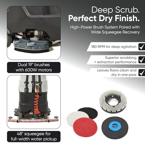 Battery Powered Ride-On Commercial Floor Scrubber Machine, 46 gal Solution Tank - Image 3