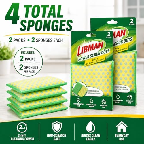 Libman Power Scrub Dots 2-in-1 Kitchen & Bath Sponges, 4 Total Sponges - Image 6