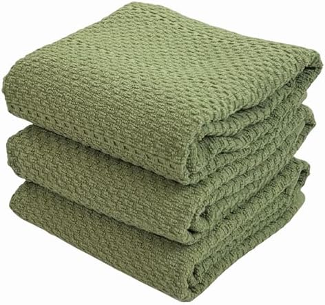 Dark Sage Green Kitchen Hand Dish Towels, 100% Cotton by SerafinaHome