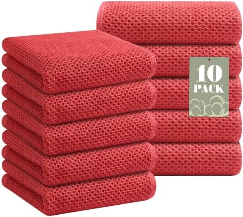 Homaxy 100% Cotton Waffle Weave Kitchen Towels, Brick Red by Homaxy