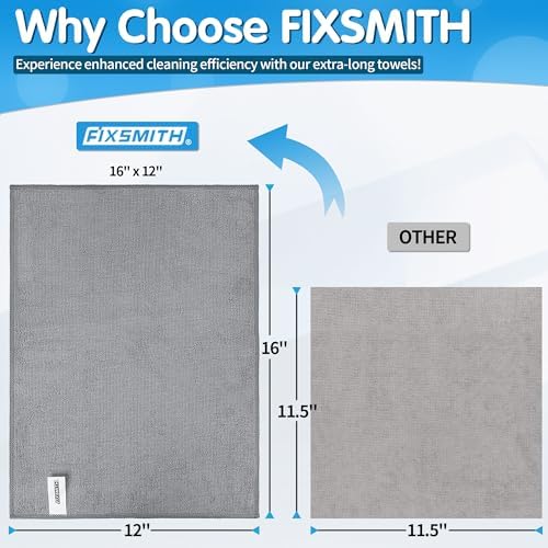 FIXSMITH Grey Microfiber Cleaning Cloth -Pack of 12, Highly Absorbent Cleaning - Image 2