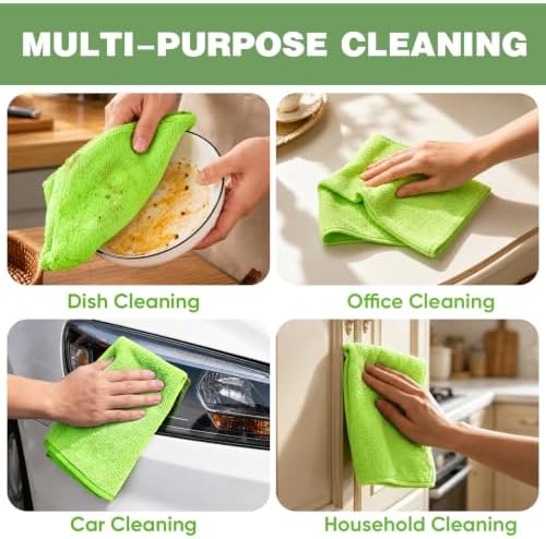 TEAWOO 10 PCS Neon Green Microfiber Cleaning Cloths - Image 5