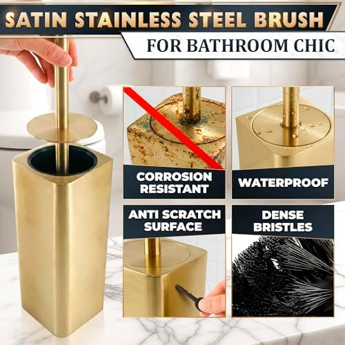 Gold Toilet Brush and Holder Set, Detachable Long Handle - Image 4
