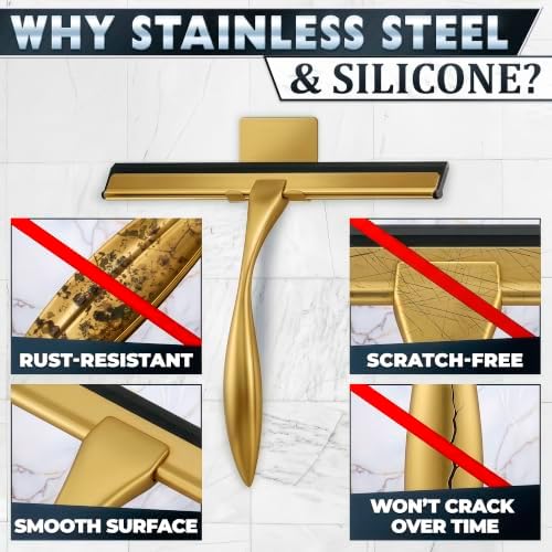 10 Inch Gold Shower Squeegee for Glass Doors, 2 Hooks Included - Image 3