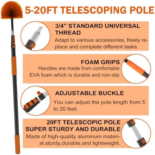 Buyplus 26FT Reach Cobweb Duster, Outdoor Spider Web Cleaner Brush - Image 6