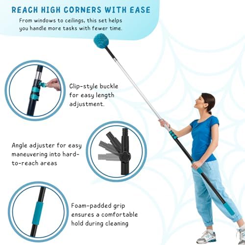 Cobweb Duster with 5-12 Ft Extension Pole, Spider Web Cleaning Brush - Image 2