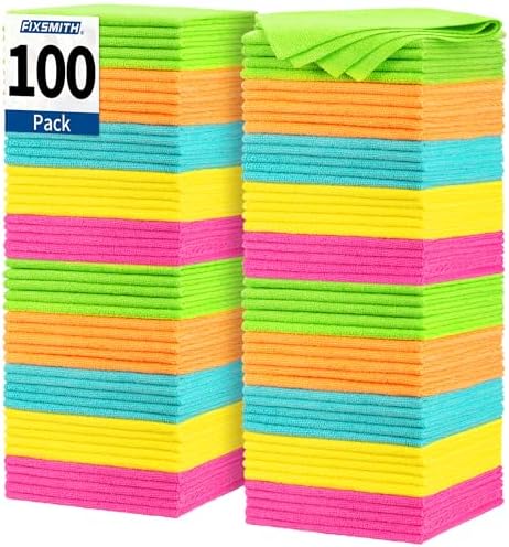 FIXSMITH Microfiber Cleaning Cloth, 100 Pack Shop Towels, Micro Fiber Cloth by FIXSMITH