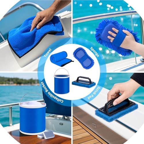 Boat Wash Cleaning Kit with Wet Dry Mop Collapsible Bucket Boat Scrubbing Brush - Image 6